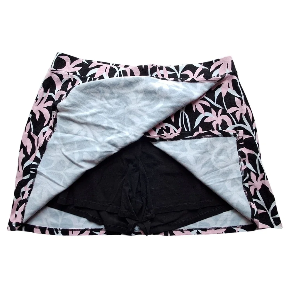 Jones New York Signature Womens Floral Palm Skort Black Pink Size L Active Skirt